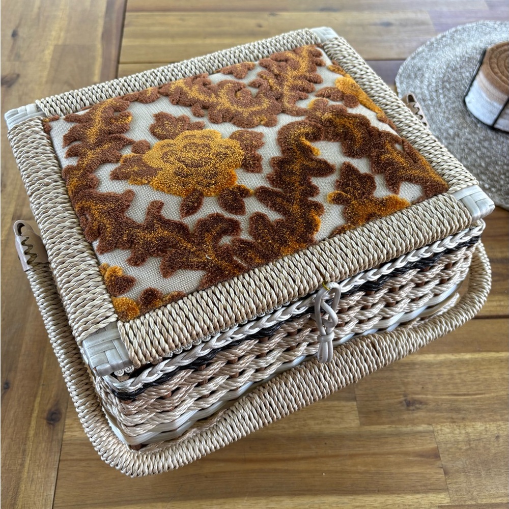 Belding Corticelli Wicker Sewing Basket filled with Vintage Sewing Notions